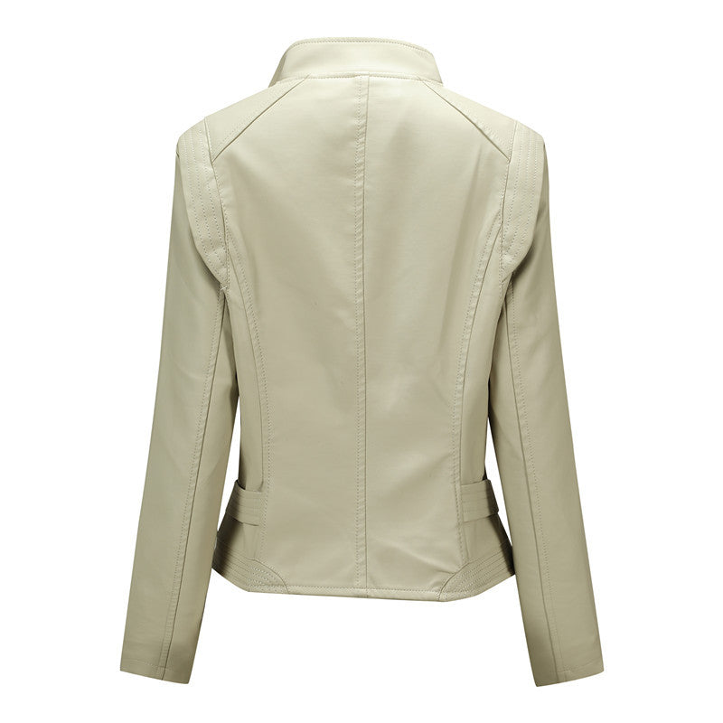 Women fitted biker jacket made of faux leather with asymmetrical zipper and fitted cut Chichicherry