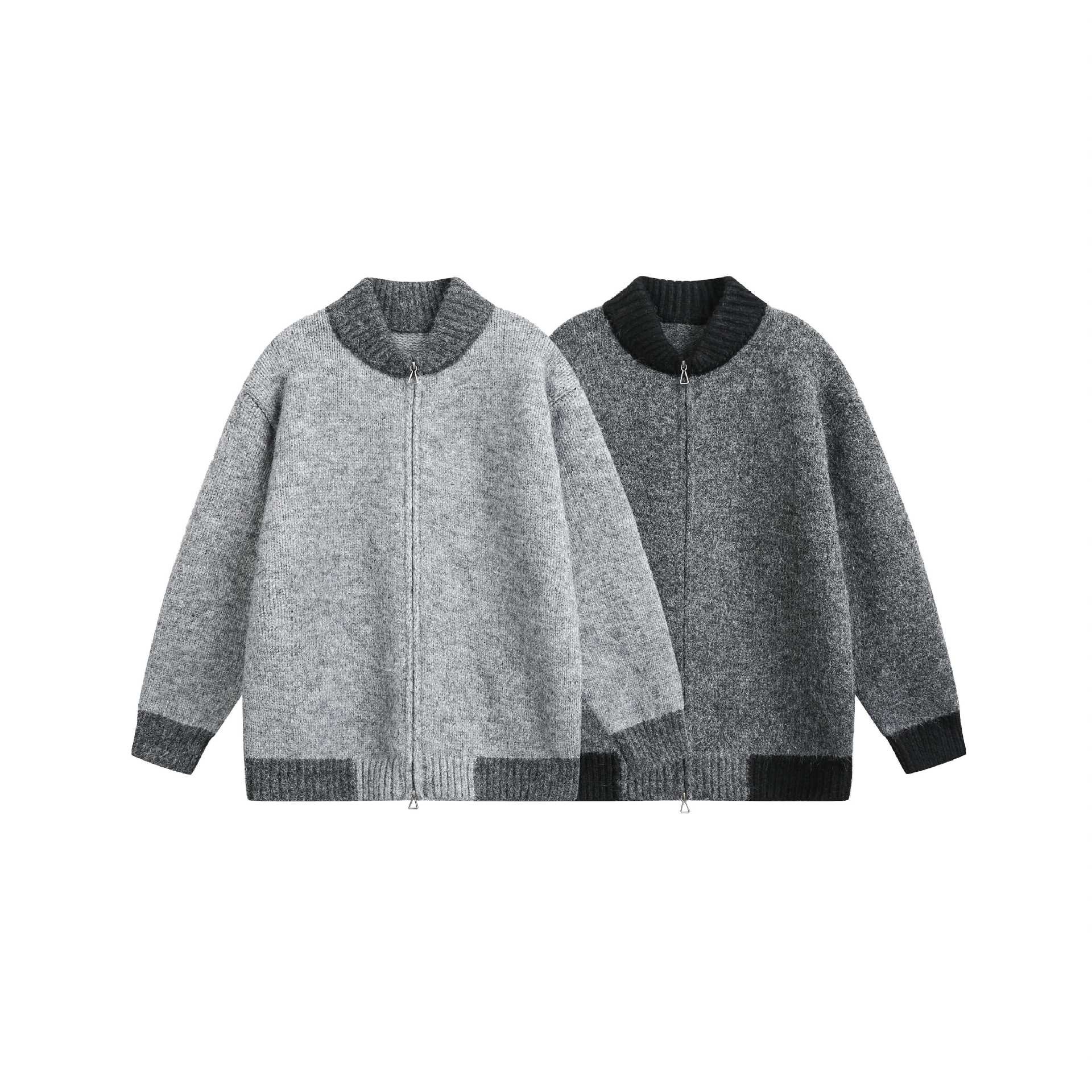 Women's chunky knit zip jacket with high ribbed collar and two-tone cuffs Chichicherry