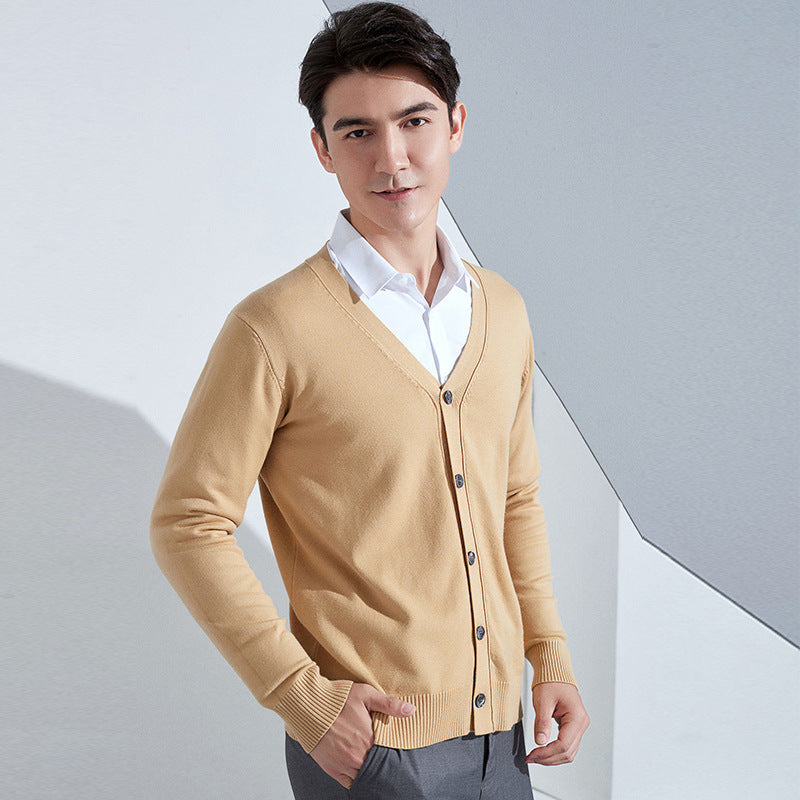 Men's Lightweight Fine Knit Cardigan with V-Neck and Business Silhouette Chichicherry