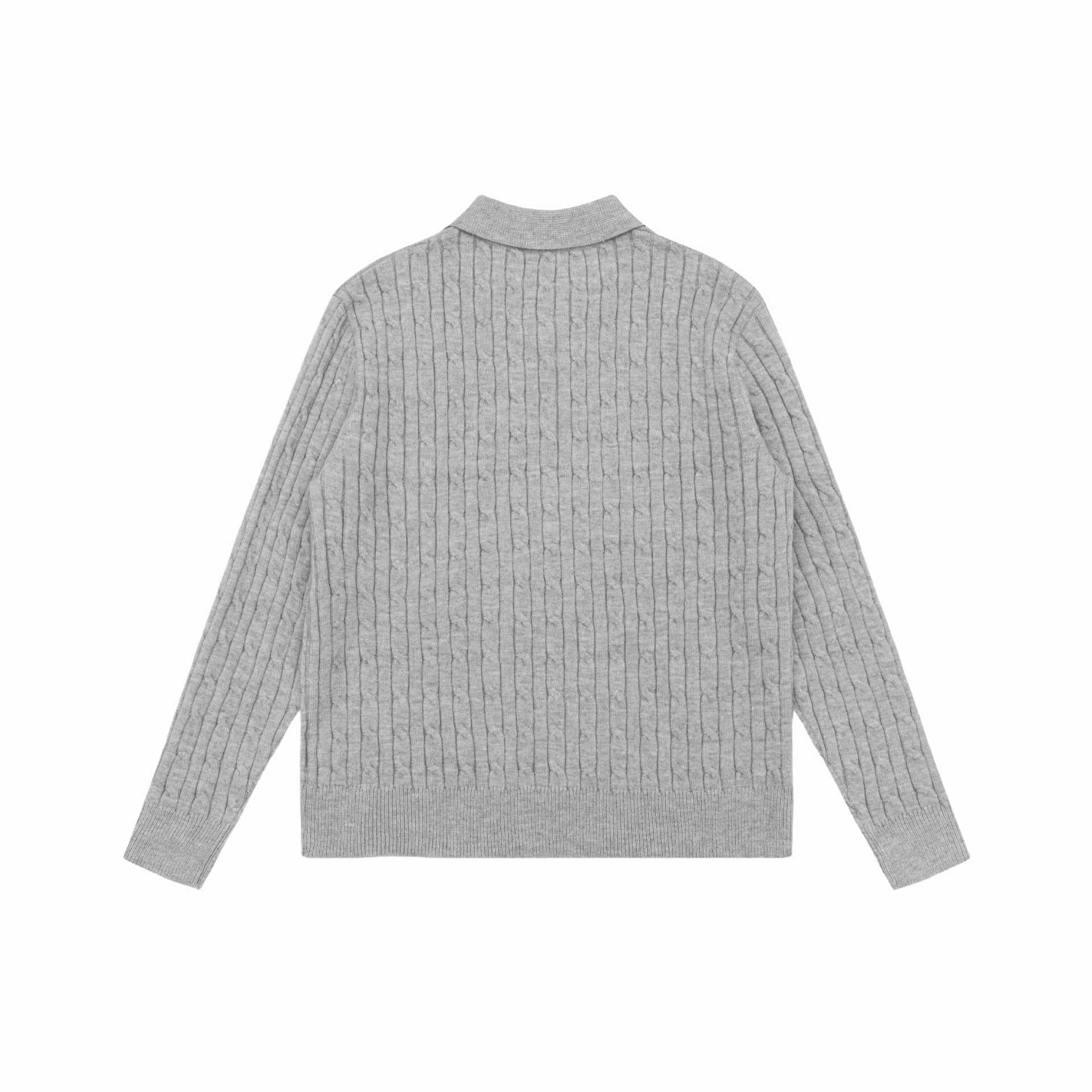 Unisex Chunky Knit Polo Collar Sweater with Cable Pattern and Half Button Placket Chichicherry