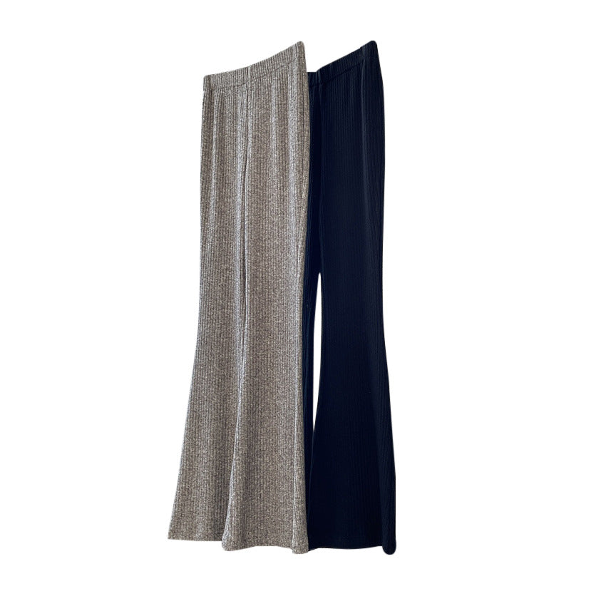 Women Ribbed High-Waist Flared Knit Pants made of soft wool blend Chichicherry