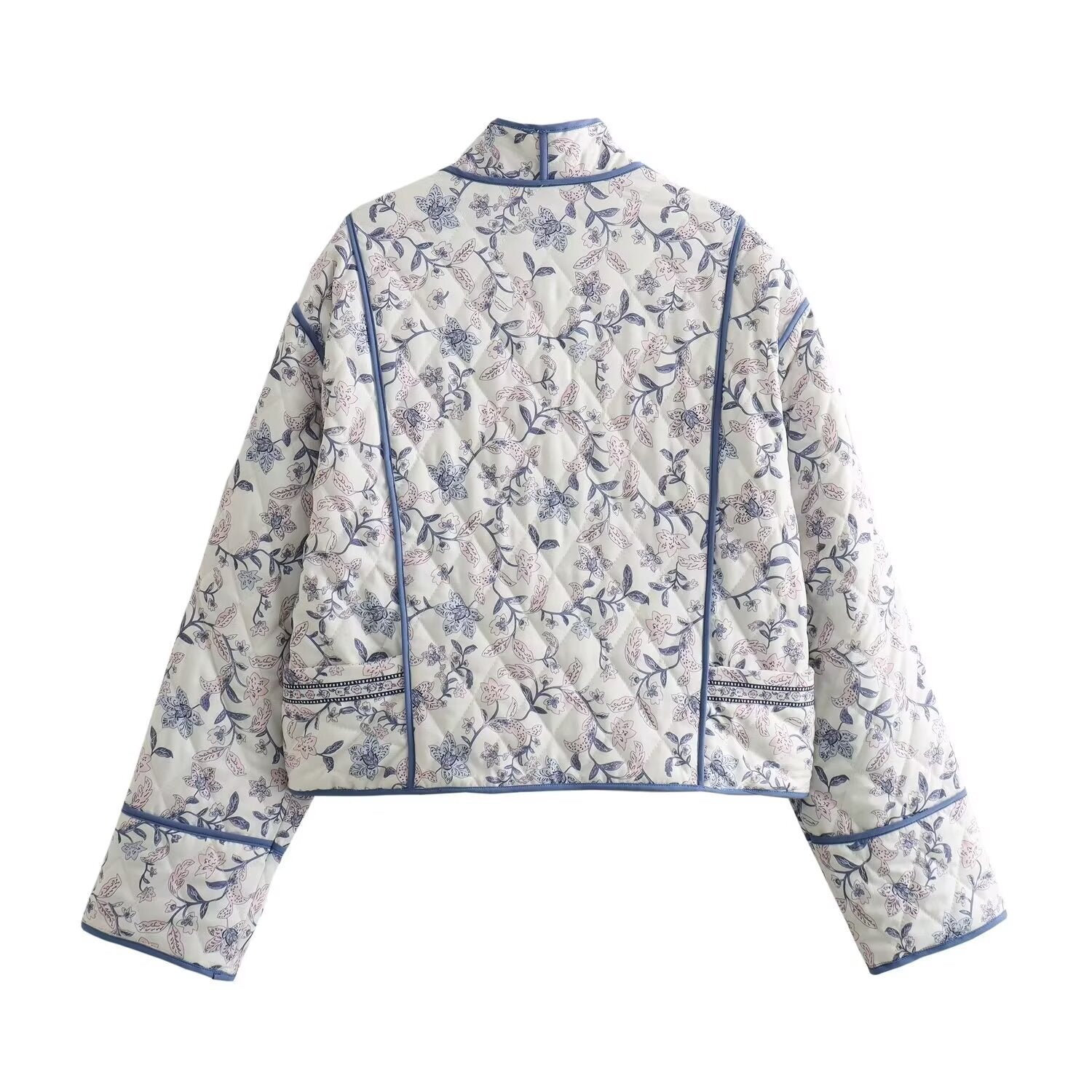 Ladies quilted kimono jacket with floral all-over pattern and contrasting piping Chichicherry
