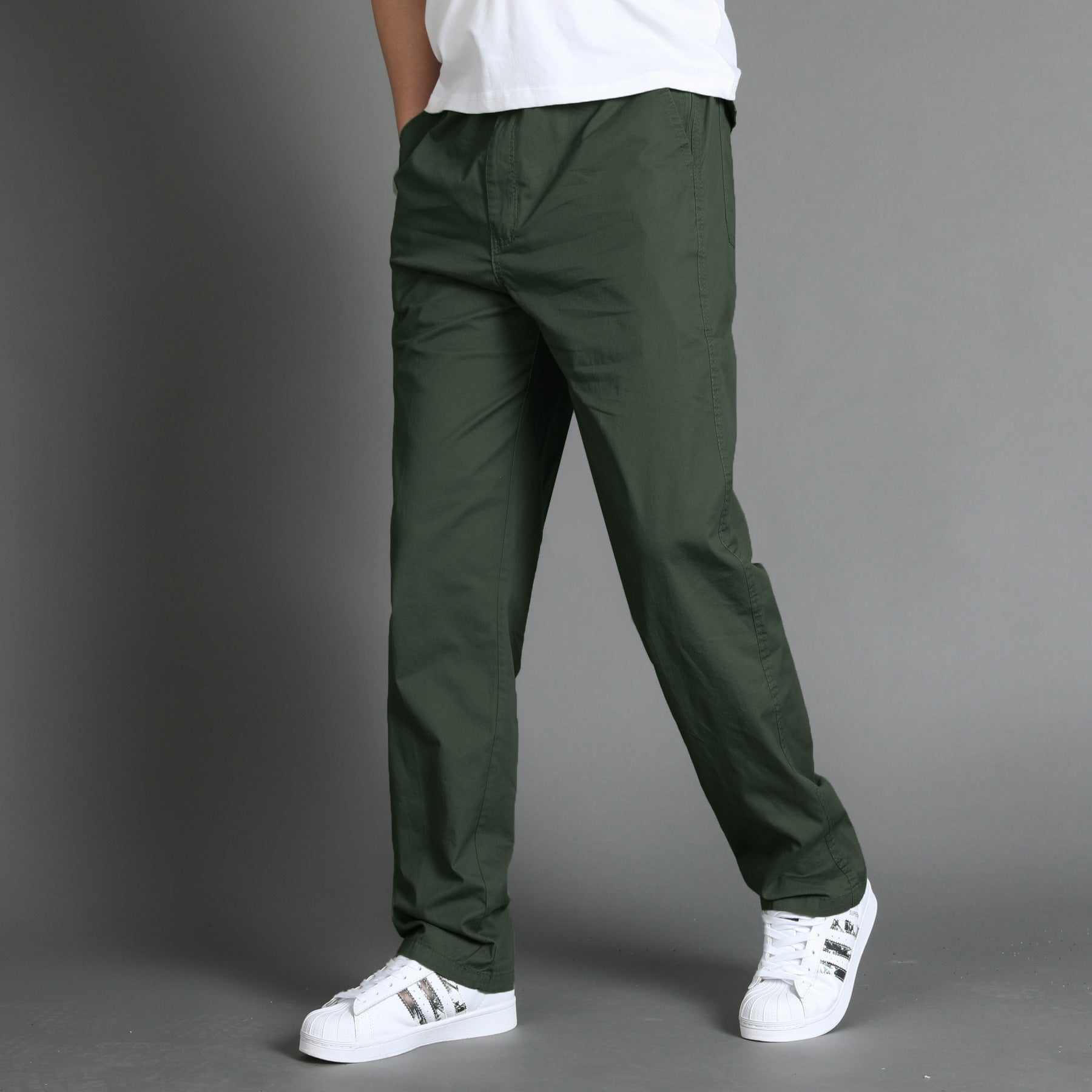Men's loose-fitting chino pants with elastic waistband and side zipper pocket Chichicherry