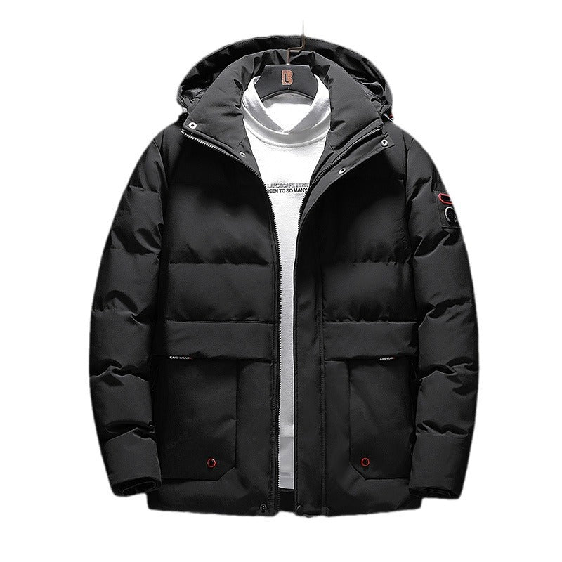 Men's Padded Short Parka with Hood, Water-Repellent Surface and Utility Pockets Chichicherry