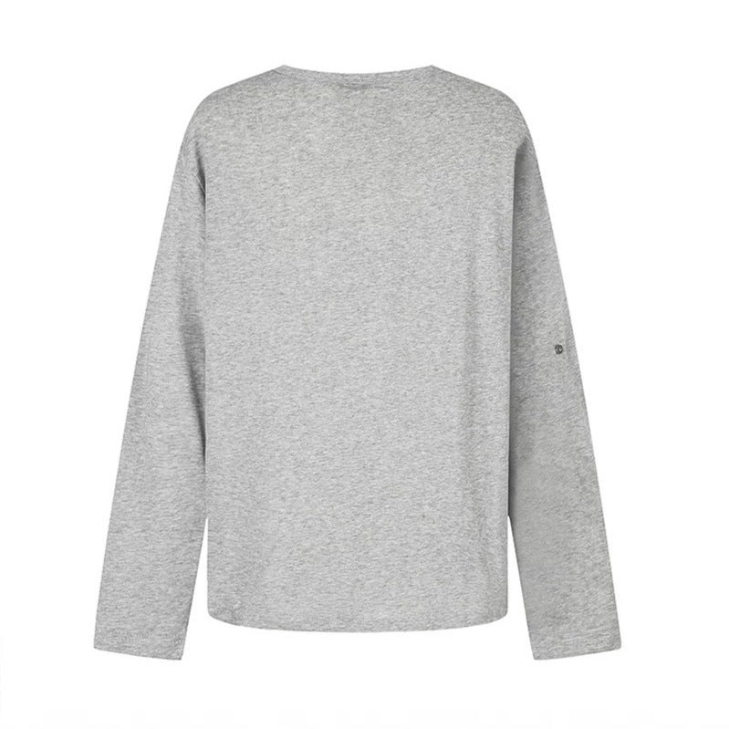 Women Long Sleeve Shirt with Notch Neckline and Vintage Print Chichicherry