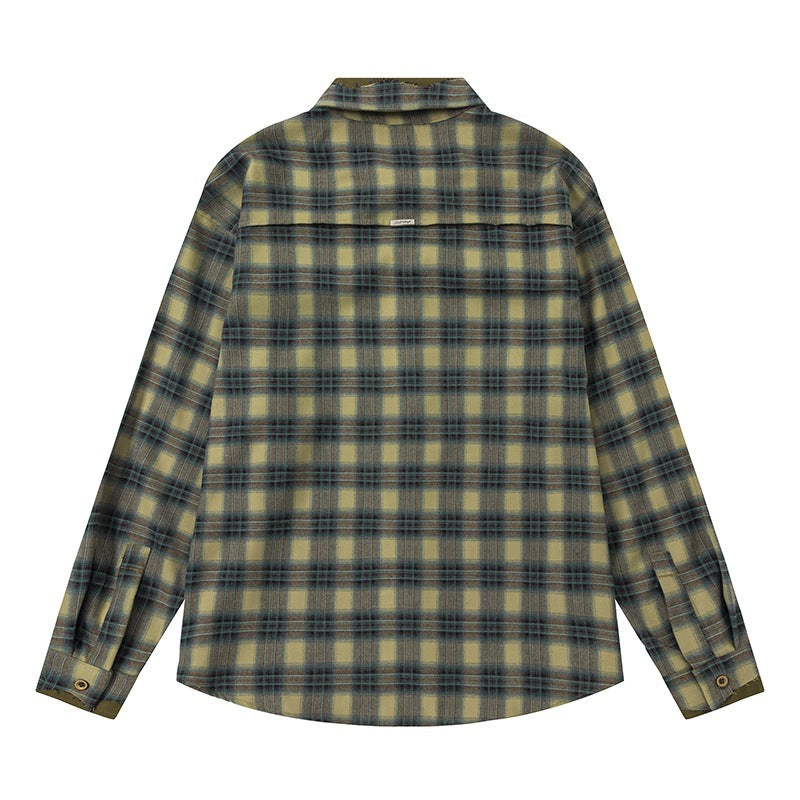 Men's boxy flannel shirt with rounded hem, patch chest pockets, and soft texture Chichicherry