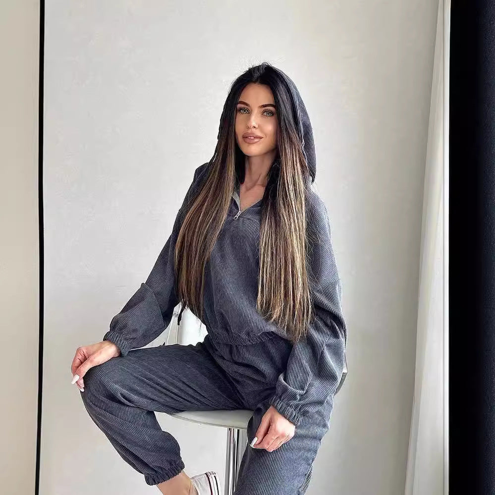 Damen Cordstoff Loungewear-Set mit Kapuzenpullover und Jogginghose Chichicherry