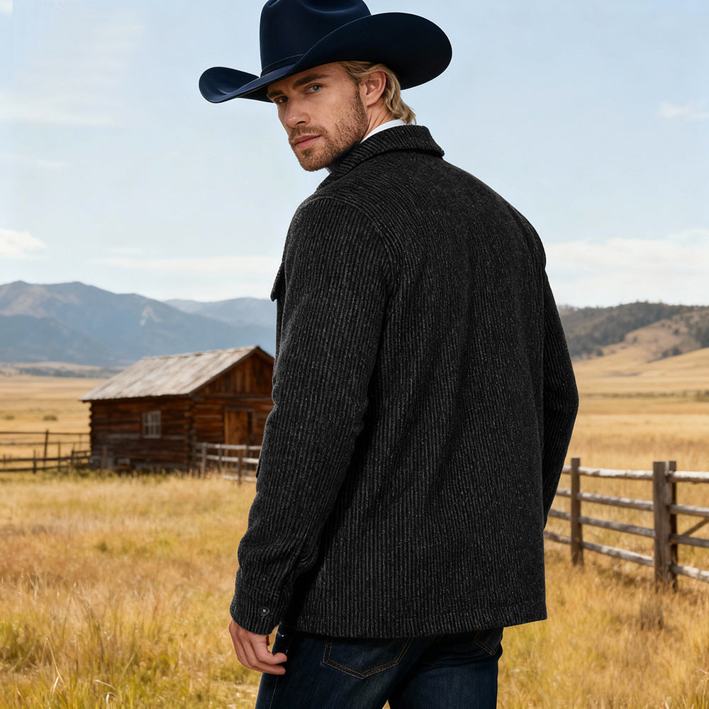 Men's Ribbed Cord Jacket with Flap Pockets and Shirt Collar Chichicherry