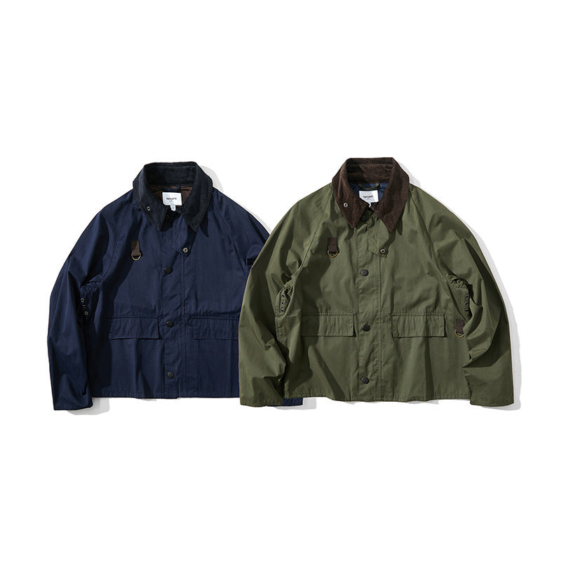 Men's Short Cut Utility Field Jacket with Cord Collar and D-Ring Details Chichicherry