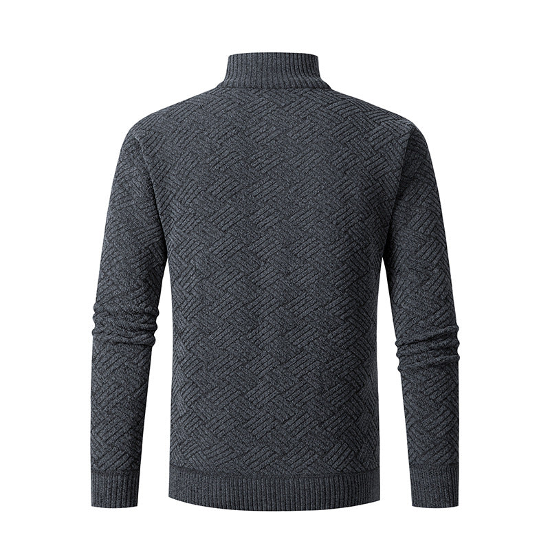 Men's Thermal Knit Jacket with Full Zip, Lined Stand-Up Collar and Geometric Structure Pattern Chichicherry