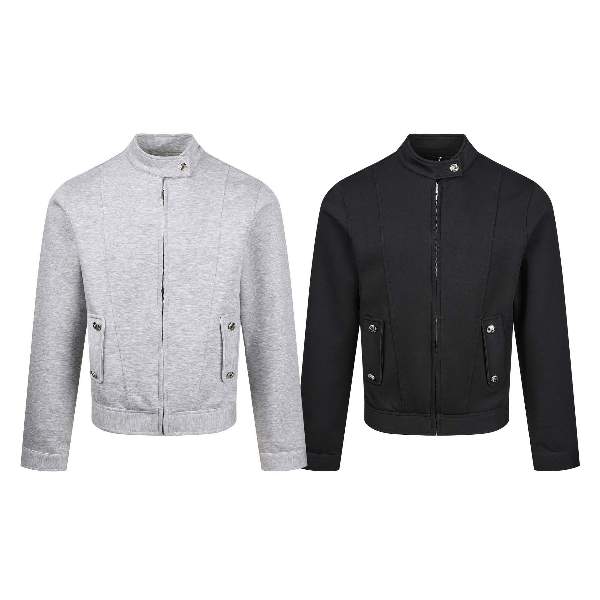 Women's short-cut sweat bomber jacket with stand-up collar, concealed zipper and flap pockets Chichicherry