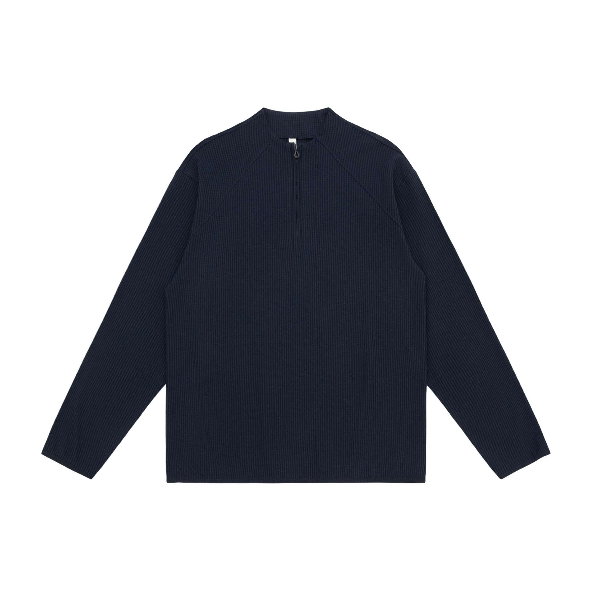 Unisex Waffle Structure Half-Zip Pullover with Short Zipper and Boxy Silhouette Chichicherry