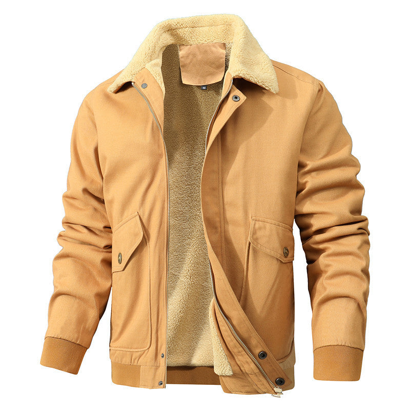 Men's Casual Worker Blouson made of canvas with warming teddy fleece lining and concealed front zipper Chichicherry