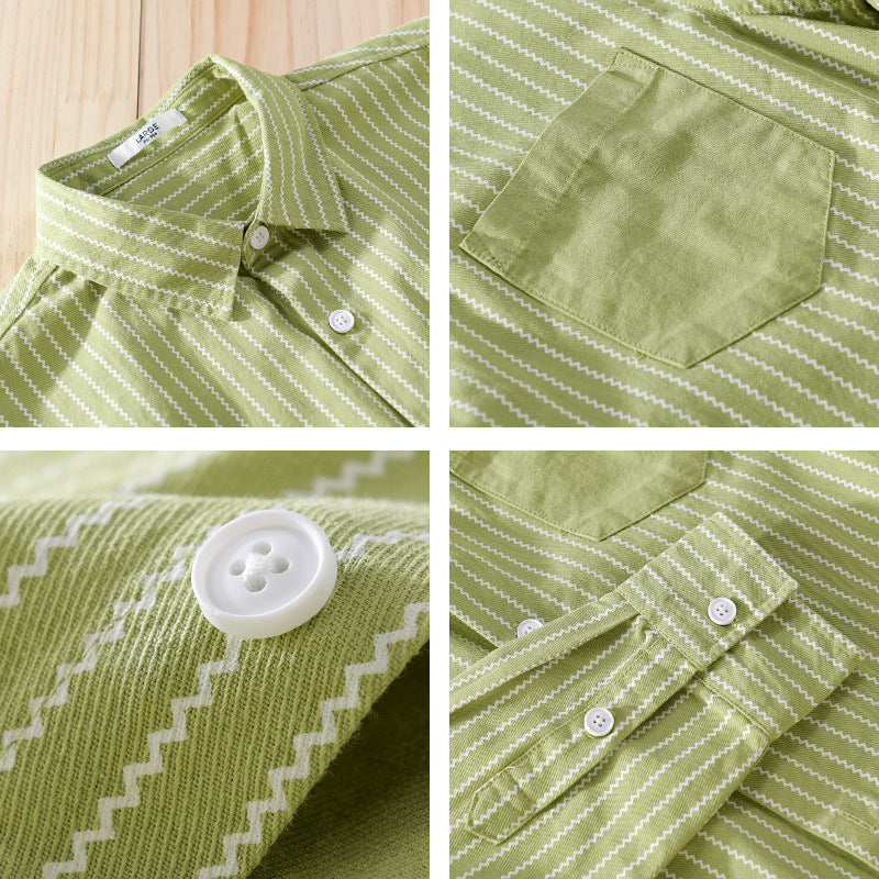 Men's Casual Shirt Jacket in Relaxed Fit with Fine Vertical Stripes and Chest Pocket Chichicherry