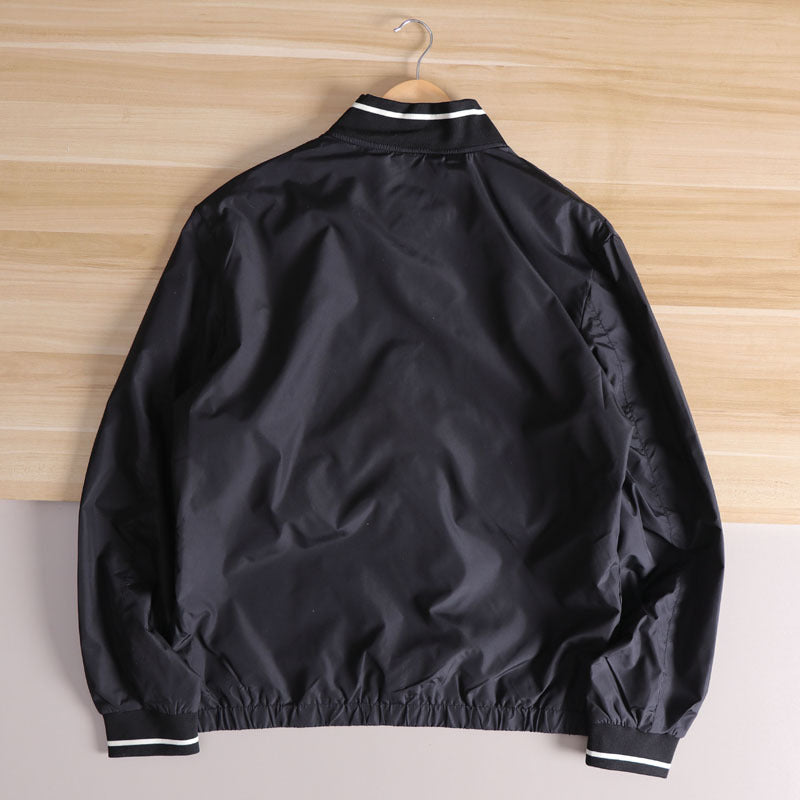 Men's Lightweight Windbreaker Bomber Jacket with Striped Ribbed Cuffs and Lining Chichicherry