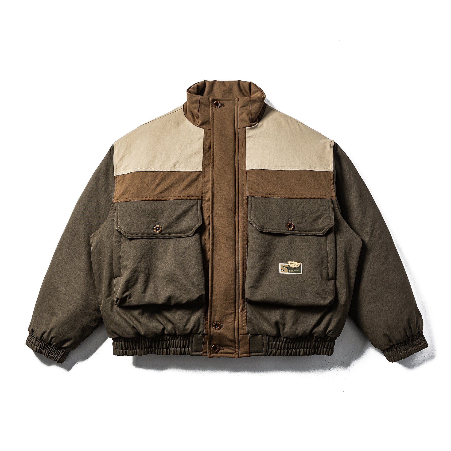 Men's short-cut utility field jacket with high standing collar and large flap pockets Chichicherry