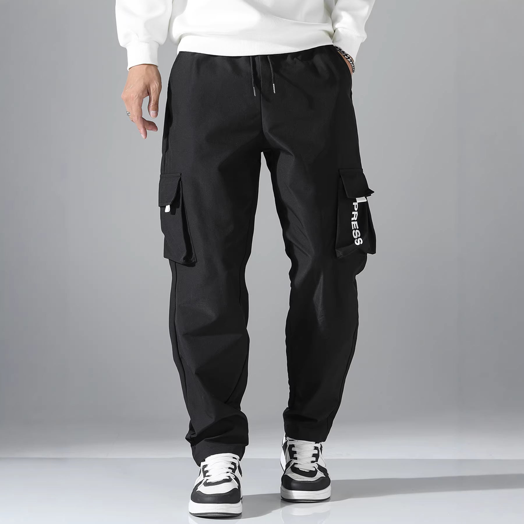 Men's cargo joggers with elastic waistband, side flap & zipper pockets Chichicherry