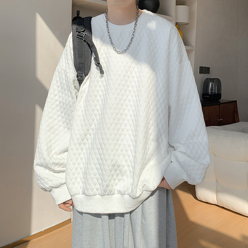 Men's Oversize Quilt Sweatshirt with Diamond Pattern and Ribbed Cuffs Chichicherry