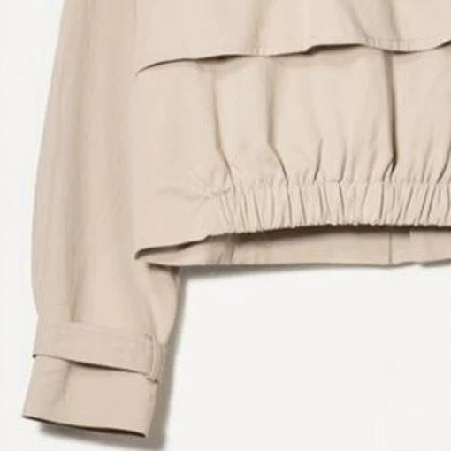 Women's Short Cut Trench Coat with Double-Breasted Button Placket and Epaulettes Chichicherry