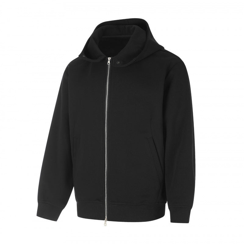 Unisex Boxy Hoodie Jacket in Minimal Style with Two-Way Metal Zipper and Concealed Side Seam Pockets Chichicherry
