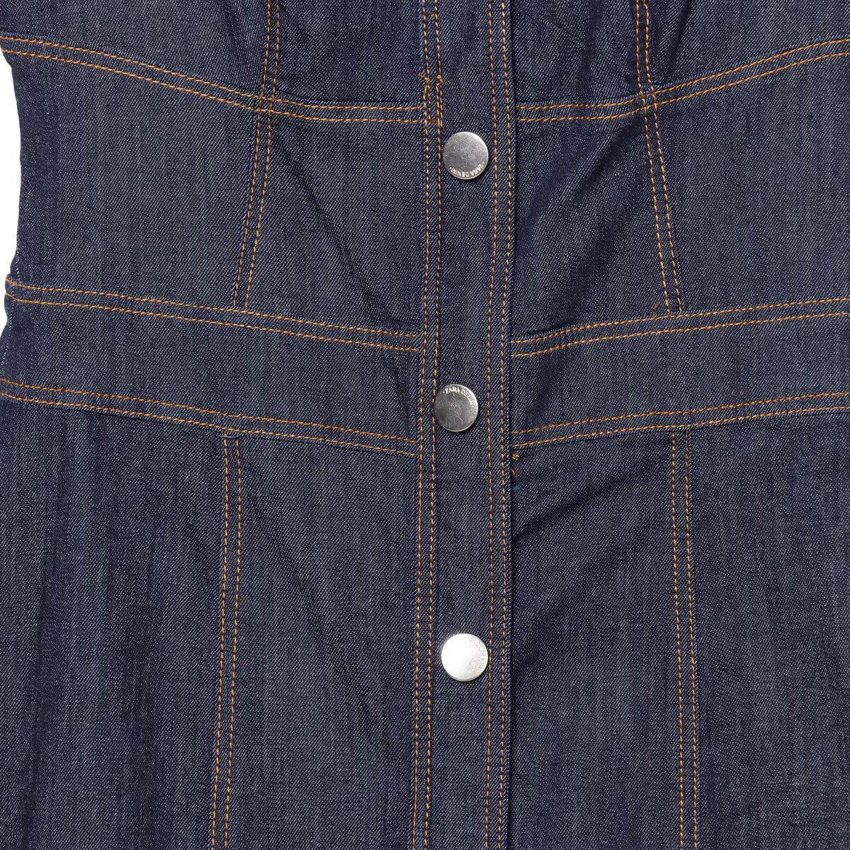 Women's Sleeveless Denim Maxi Dress with Shirt Collar, Tailored Silhouette and Continuous Snap Button Placket Chichicherry