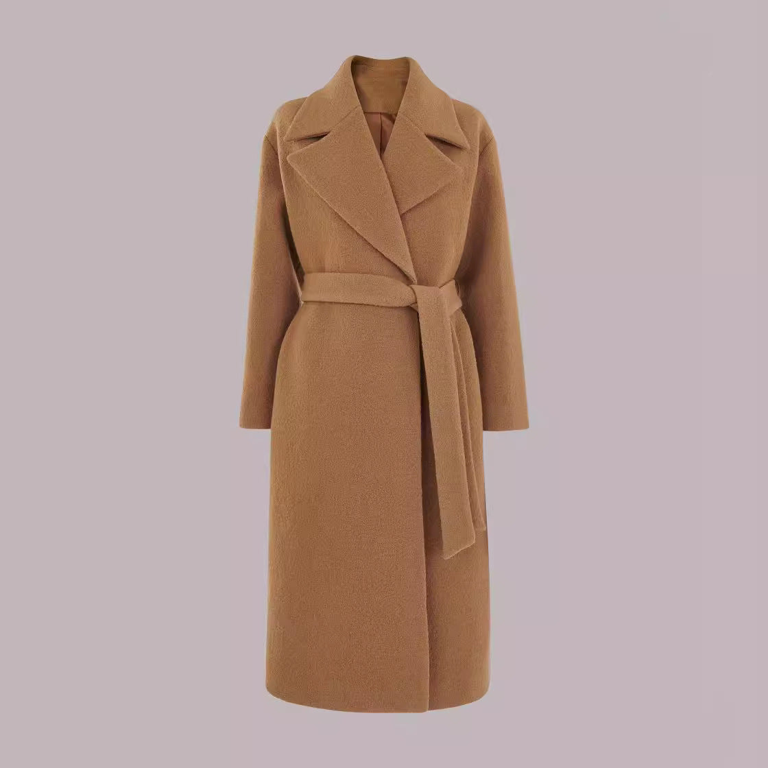 Women's Midi-Length Wool Blend Long Coat with Minimal Shawl Collar and Relaxed Silhouette Chichicherry