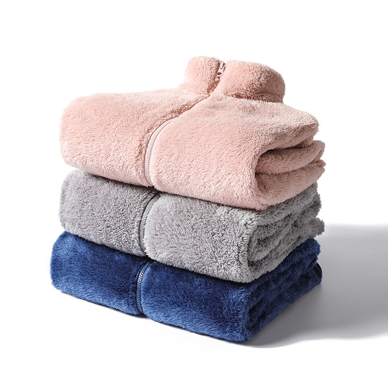 Ladies Cozy Teddy Fleece Jacket in Oversized Style with Stand-Up Collar and Zipper