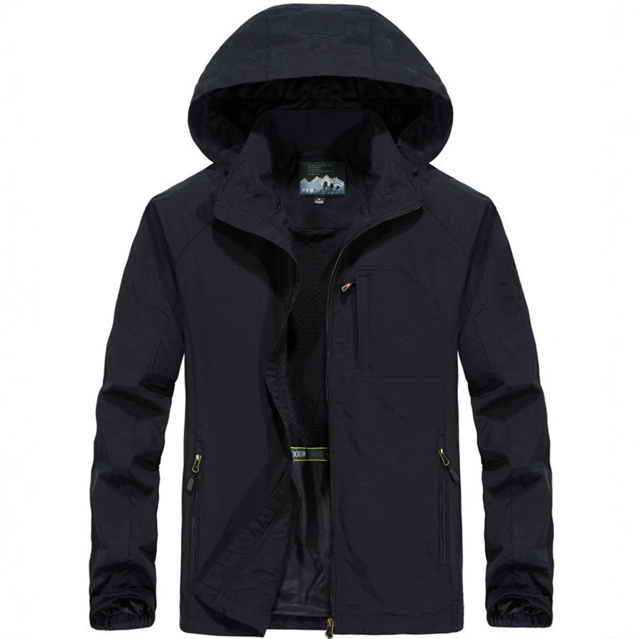 Men's Lightweight All-Weather Field Jacket with Hood, Mesh Lining, and Zippered Pockets Chichicherry