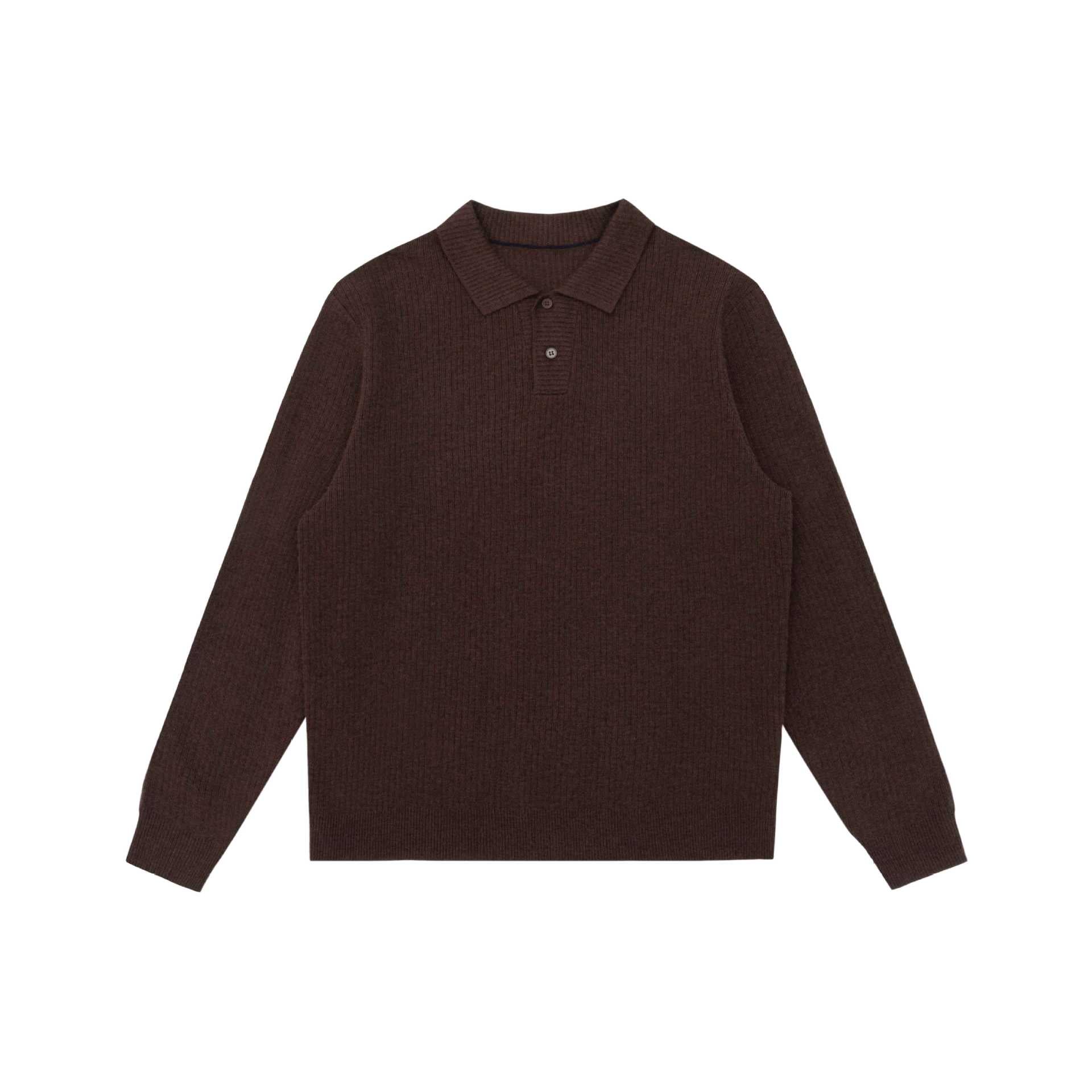Unisex Ribbed Polo Collar Sweater made of Fine Knit with Button Placket Chichicherry