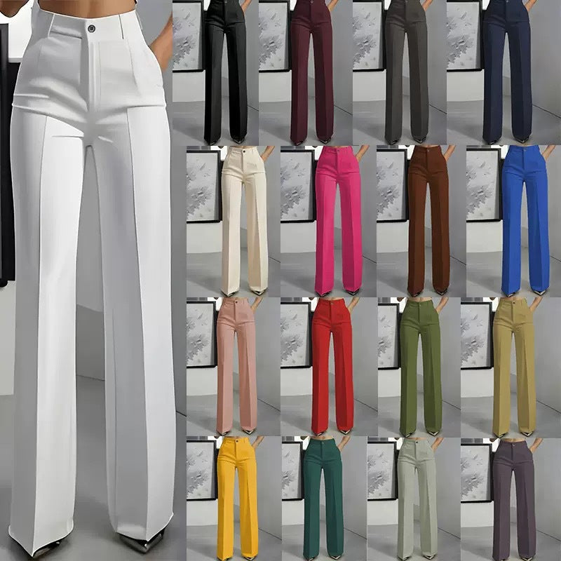 Women High-Waisted Palazzo Pants with Crease and Front Pockets Chichicherry