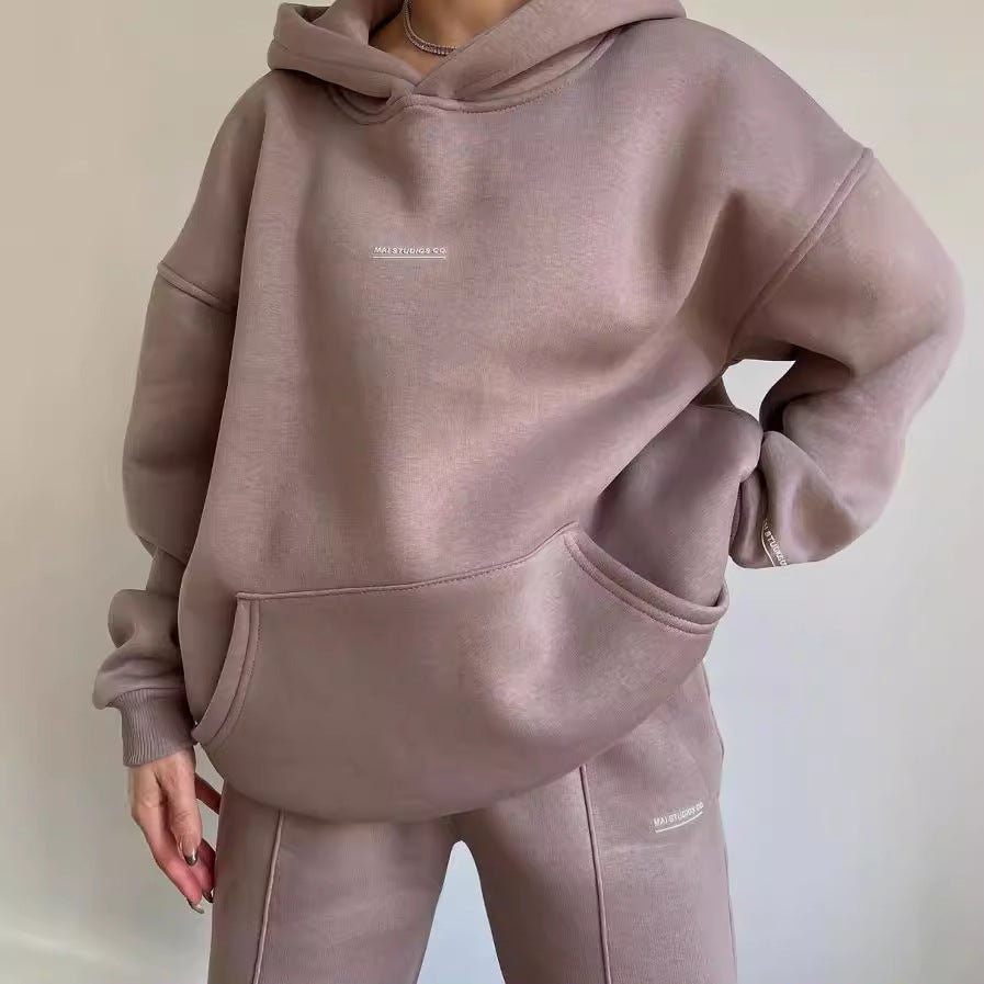 Damen Set Schwere French‑Terry Oversize‑Kapuzenpullover mit Kängurutasche und Slim‑Jogginghose Chichicherry