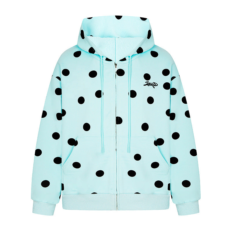 Women's hooded sweat jacket with full zip, oversized cut and polka dot print Chichicherry