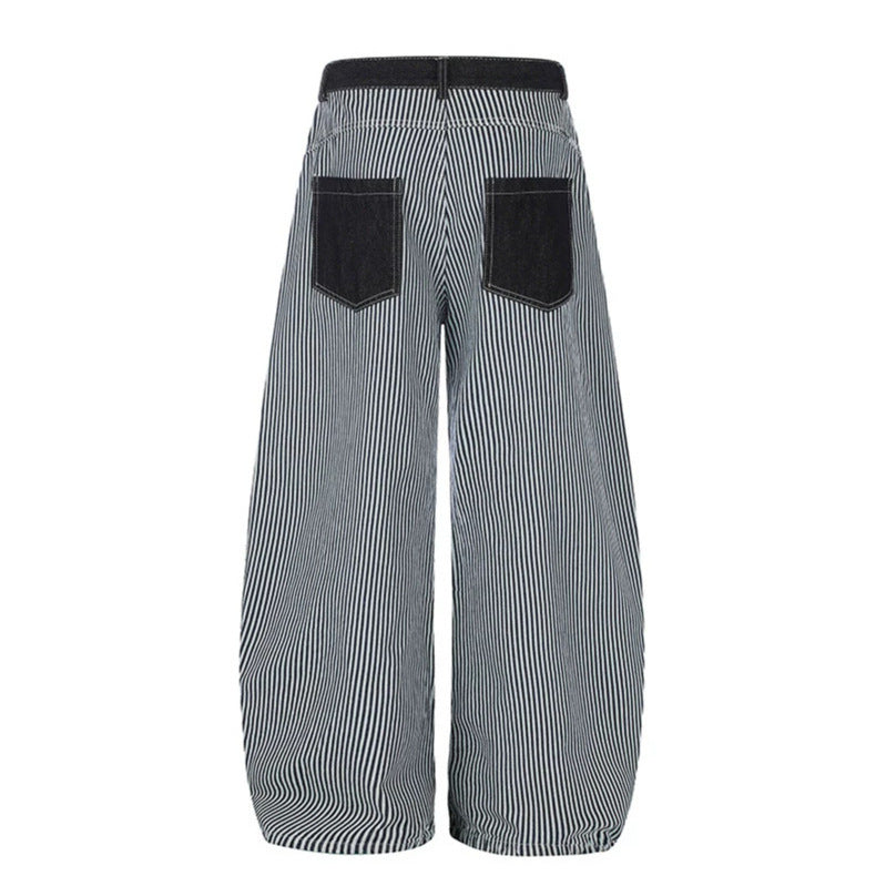 Women Wide Striped Palazzo Culotte with High Waist, Belt Loops and Applied Contrast Pockets Chichicherry