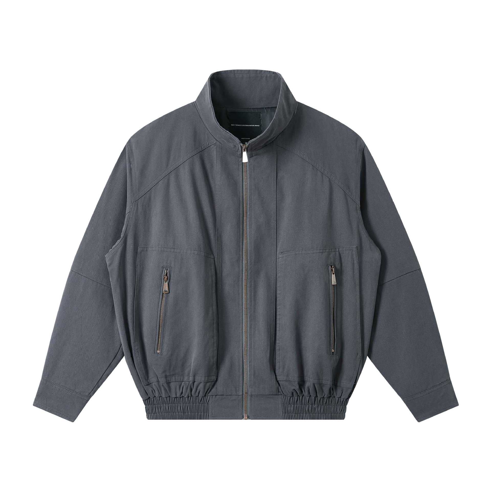 Men's Lightweight Canvas Field Jacket with Stand-Up Collar, Concealed Zipper and Elastic Hem Chichicherry