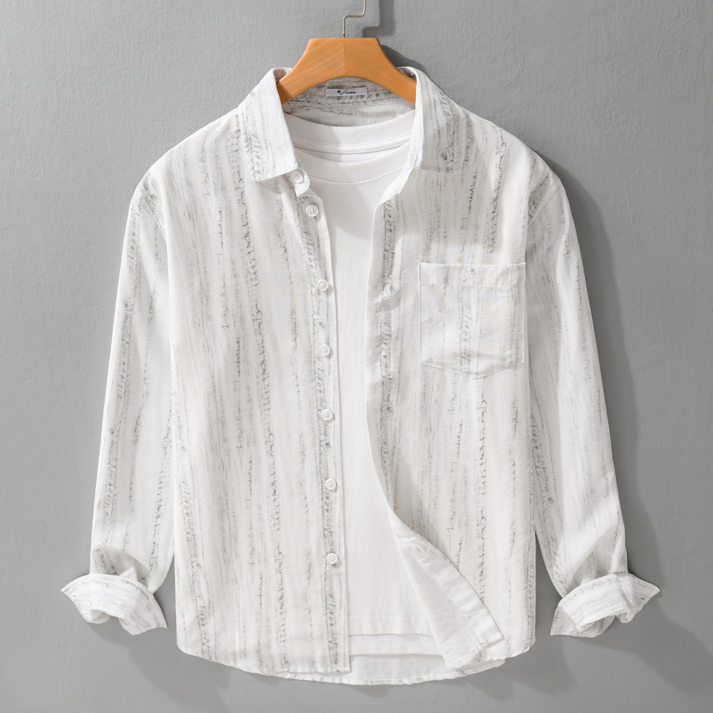 Men's Lightweight Layering Shirt made of Cotton Blend with Chest Pocket and Subtle Stripe Relief Chichicherry