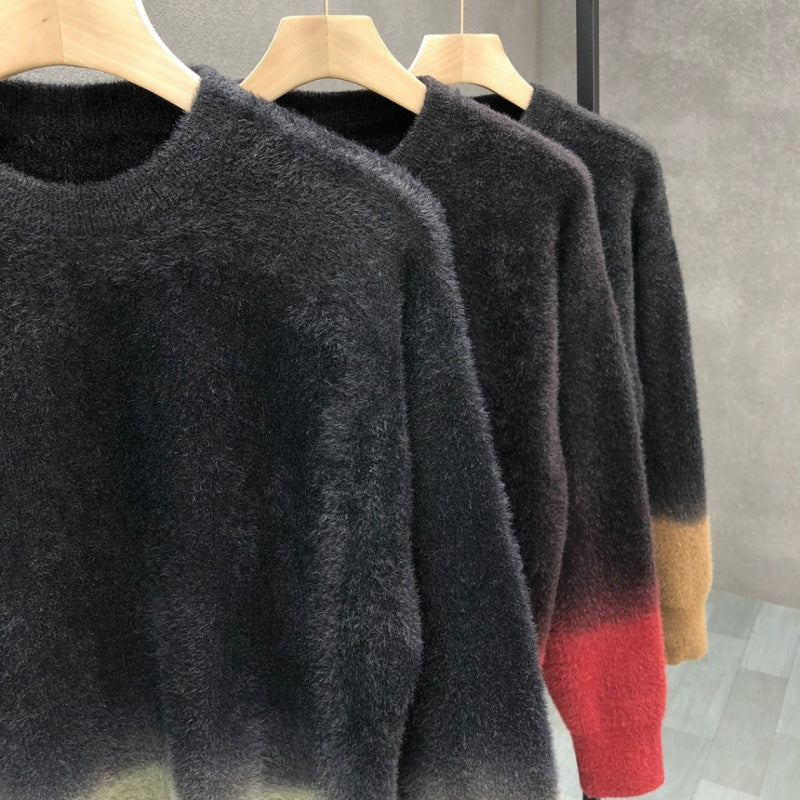 Herren Flauschiger Farbverlauf-Pullover aus Mohair-Mix mit Rundhals und geradem Schnitt Chichicherry