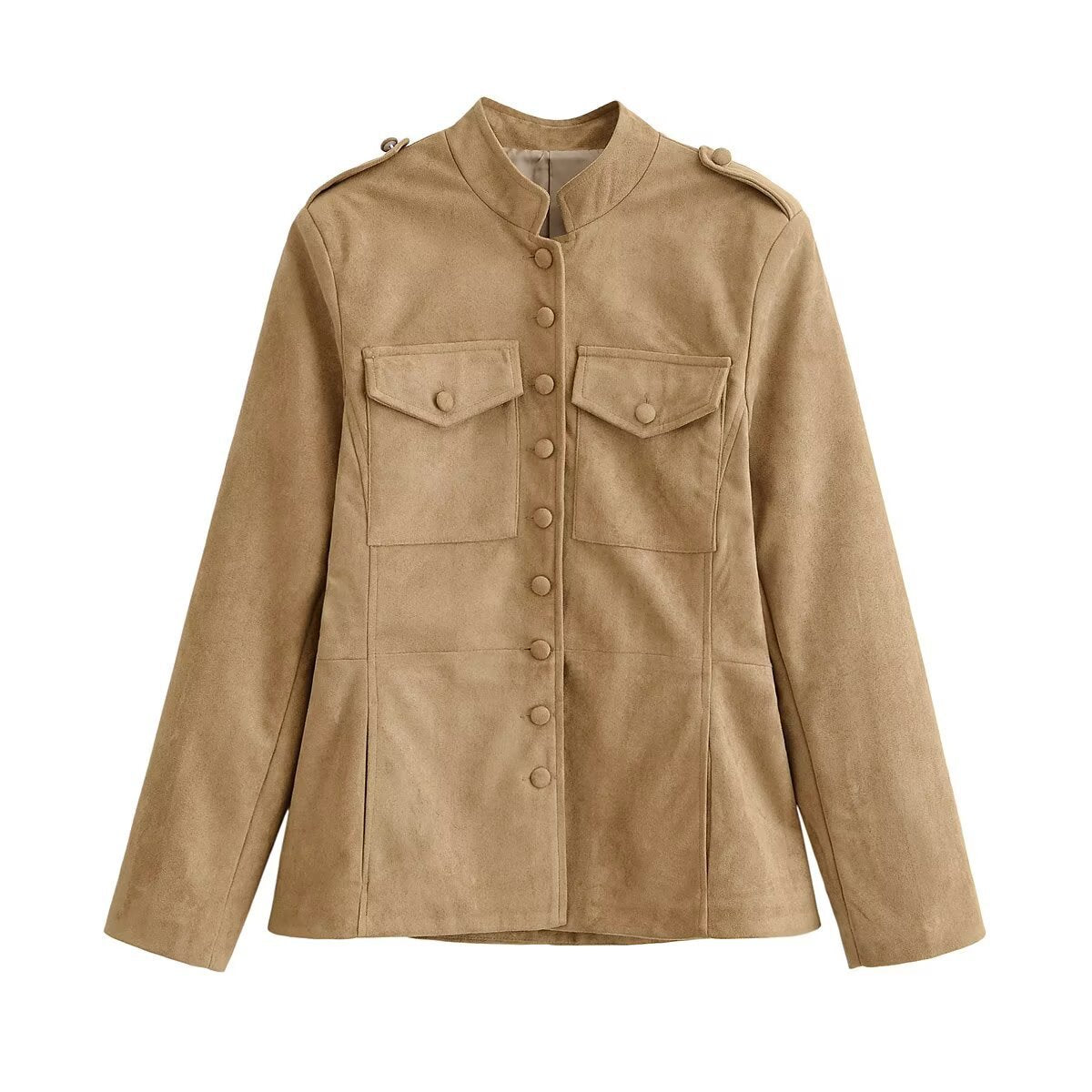 Women's tailored safari jacket in faux suede with flap pockets Chichicherry