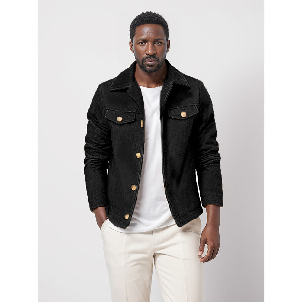 Men's Boucle Work Jacket with Shirt Collar, Chest Flap Pockets and Metal Buttons Chichicherry