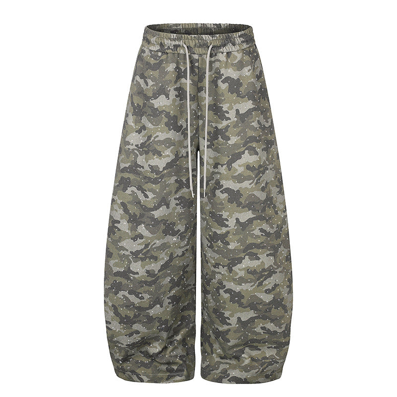 Women's Wide Camouflage Sweatpants with Balloon Legs and Drawstring Chichicherry