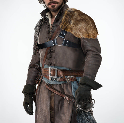 Men's asymmetrical shoulder harness with faux fur shoulder cape and adjustable leather straps Chichicherry