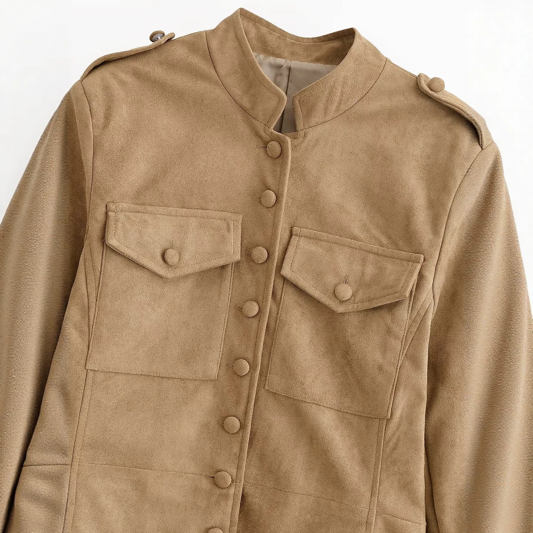 Women's tailored safari jacket in faux suede with flap pockets Chichicherry
