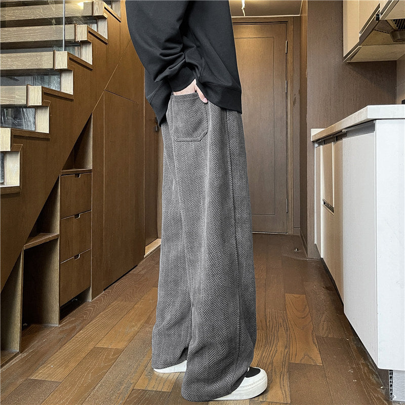 Men's loose-fitting lounge pants with herringbone pattern, elastic waistband, and drawstring Chichicherry
