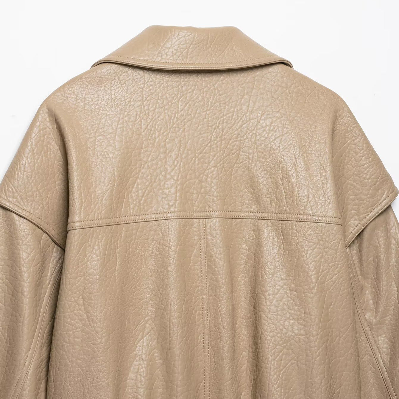 Women's Short Cut Faux Leather Jacket in Oversized Trench Style Chichicherry