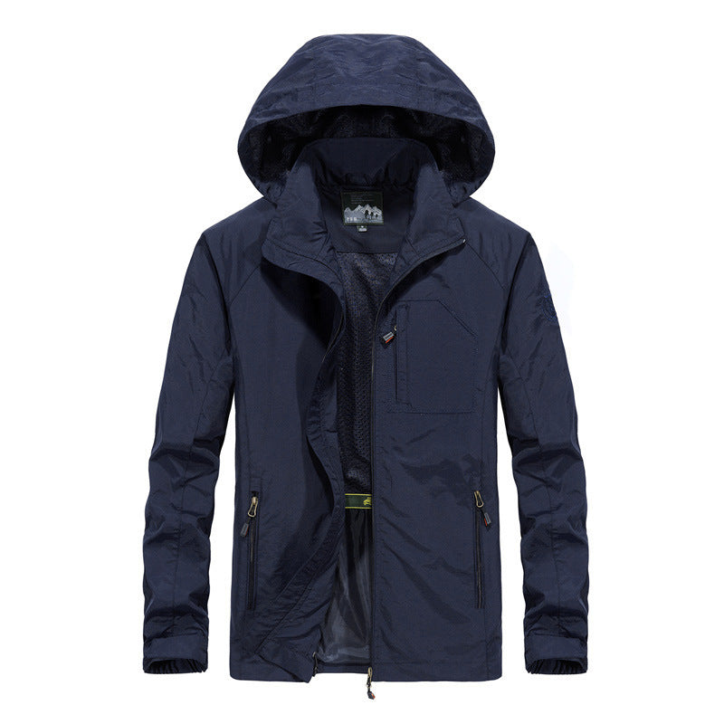 Men's Lightweight Wind-Resistant Softshell Outdoor Jacket with Hood, Mesh Lining, and Multifunctional Pockets Chichicherry