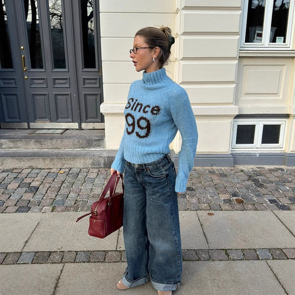 Women's cozy oversized mohair sweater with high roll neck and statement logo Chichicherry
