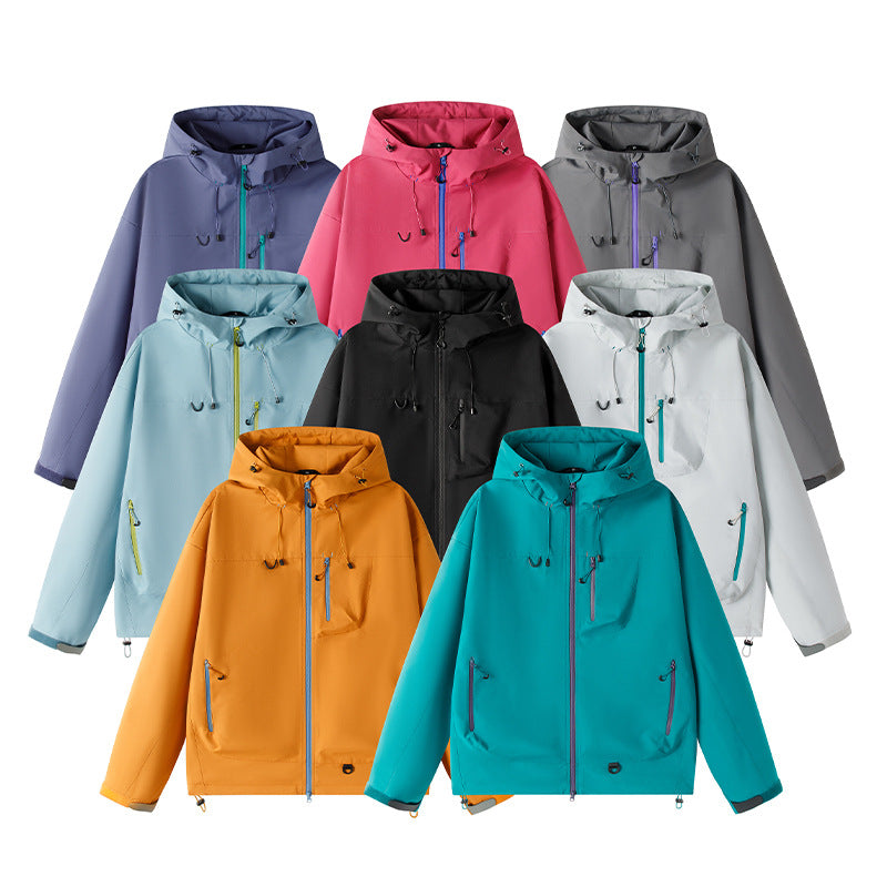 Men's Lightweight Tech Softshell Jacket with Hood, Adjustable Hem and Contrast Zippers Chichicherry
