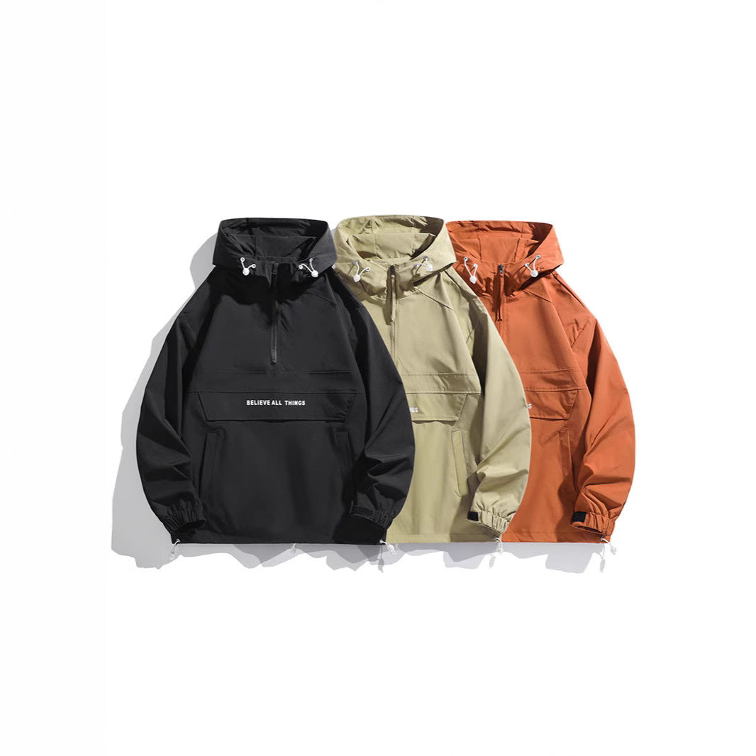 Men's hooded anorak with half zipper, kangaroo pocket and adjustable hem Chichicherry