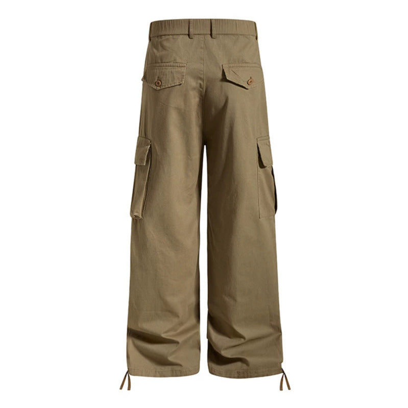 Women's wide cargo pants in utility style with multifunctional pockets and hem drawstring Chichicherry