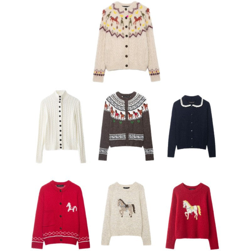 Women’s fine knit cardigan with crocheted Peter Pan collar Chichicherry