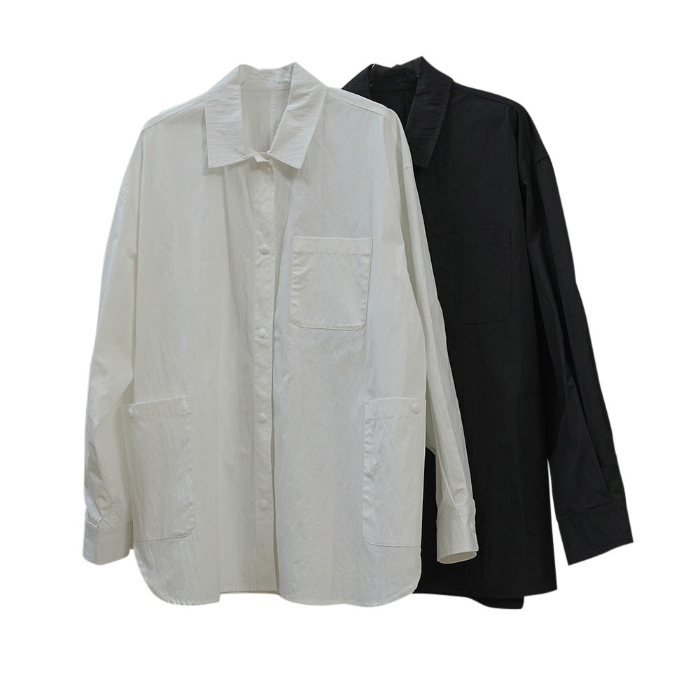 Women's Oversized Cotton Shirt Jacket with Chest Pocket and Extended Back Chichicherry